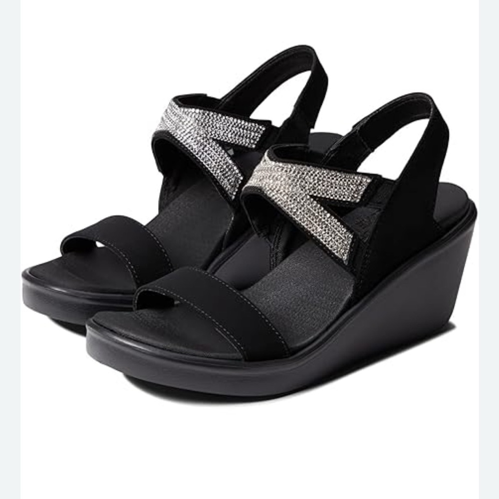 Skechers Black and Silver Sandals with Cushioned Sole